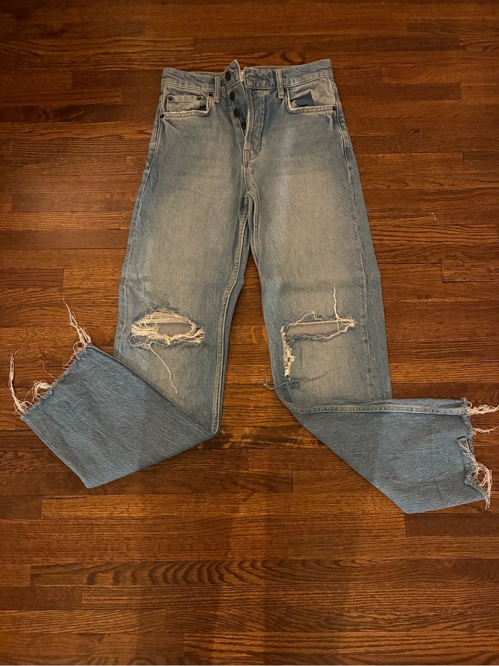 Rails Women’s Light Wash Distressed High Rise Straight Jeans